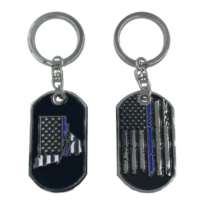Rhode Island Thin Blue Line Challenge Coin Dog Tag Keychain Police Law Enforcement II-013