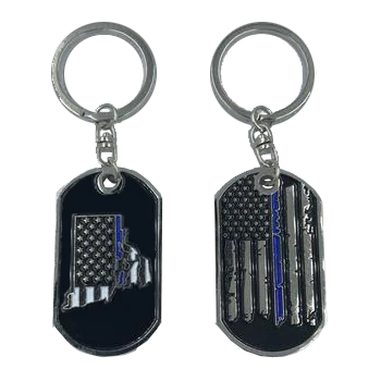 Rhode Island Thin Blue Line Challenge Coin Dog Tag Keychain Police Law Enforcement II-013