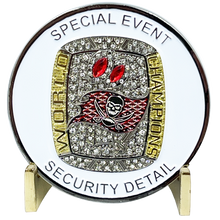 Load image into Gallery viewer, Tampa Bay Bucs Special Event Security Detail Buccaneers Brady Super Bowl Ring Challenge Coin CBP ICE HSI fps fam BL10-017 - www.ChallengeCoinCreations.com