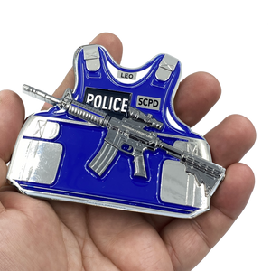 Suffolk County Police Department M4 Body Armor 3D self standing Challenge Coin SCPD LONG ISLAND New York Police Department thin blue line EL5-011 - www.ChallengeCoinCreations.com