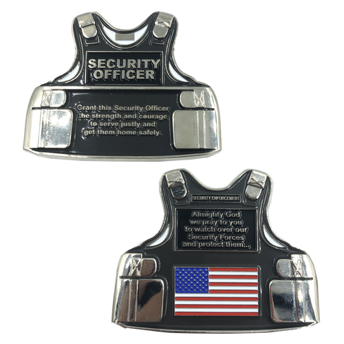 SECURITY OFFICER Body Armor Challenge Coin Security Enforcement Guard Forces Prayer F-004 - www.ChallengeCoinCreations.com