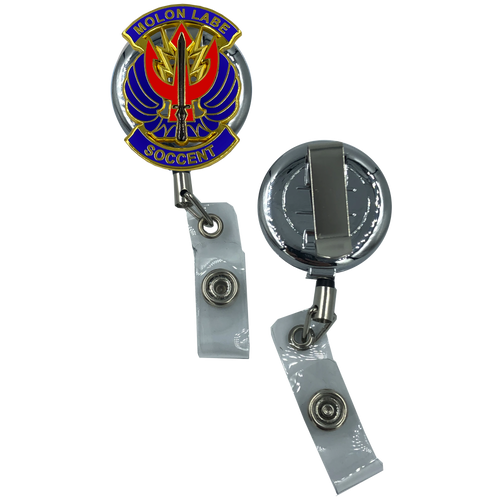 SOCCENT Retractable ID reel metal card holder Special Operations Command Central SOCum Army Navy Air Force Marines EL1-012 ID-010 - www.ChallengeCoinCreations.com
