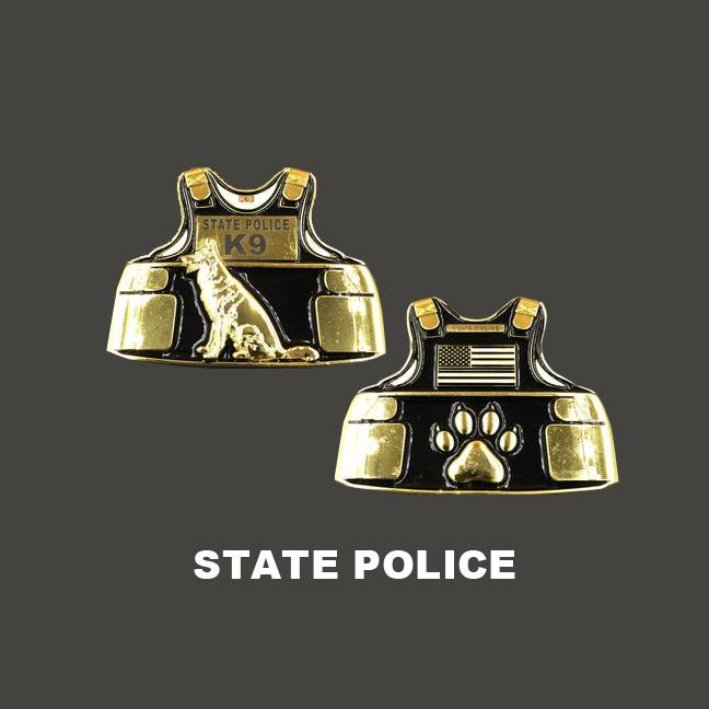 State Police K9 Body Armor Challenge Coin Canine Trooper L-05 - www.ChallengeCoinCreations.com