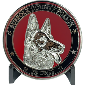 Canine K9 Officer SCPD LI Suffolk County Police Department Long island Dept. Challenge Coin thin blue line EL8-012 - www.ChallengeCoinCreations.com