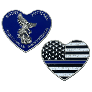 Thin BLUE Line St. Michael Heart Love Prayer Patron Saint of American Heroes nypd lapd HSI CBP Chicago Police Boston EL4-003 - www.ChallengeCoinCreations.com
