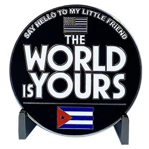 Scarface Money Power Respect Cuban Flag Thin Blue Line Al Pacino inspired Miami-Dade Police Challenge Coin DL5-05 - www.ChallengeCoinCreations.com