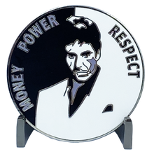 Load image into Gallery viewer, Scarface Money Power Respect Cuban Flag Thin Blue Line Al Pacino inspired Miami-Dade Police Challenge Coin DL5-05 - www.ChallengeCoinCreations.com