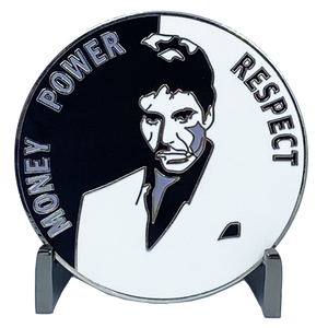 Scarface Money Power Respect Cuban Flag Thin Blue Line Al Pacino inspired Miami-Dade Police Challenge Coin DL5-05 - www.ChallengeCoinCreations.com