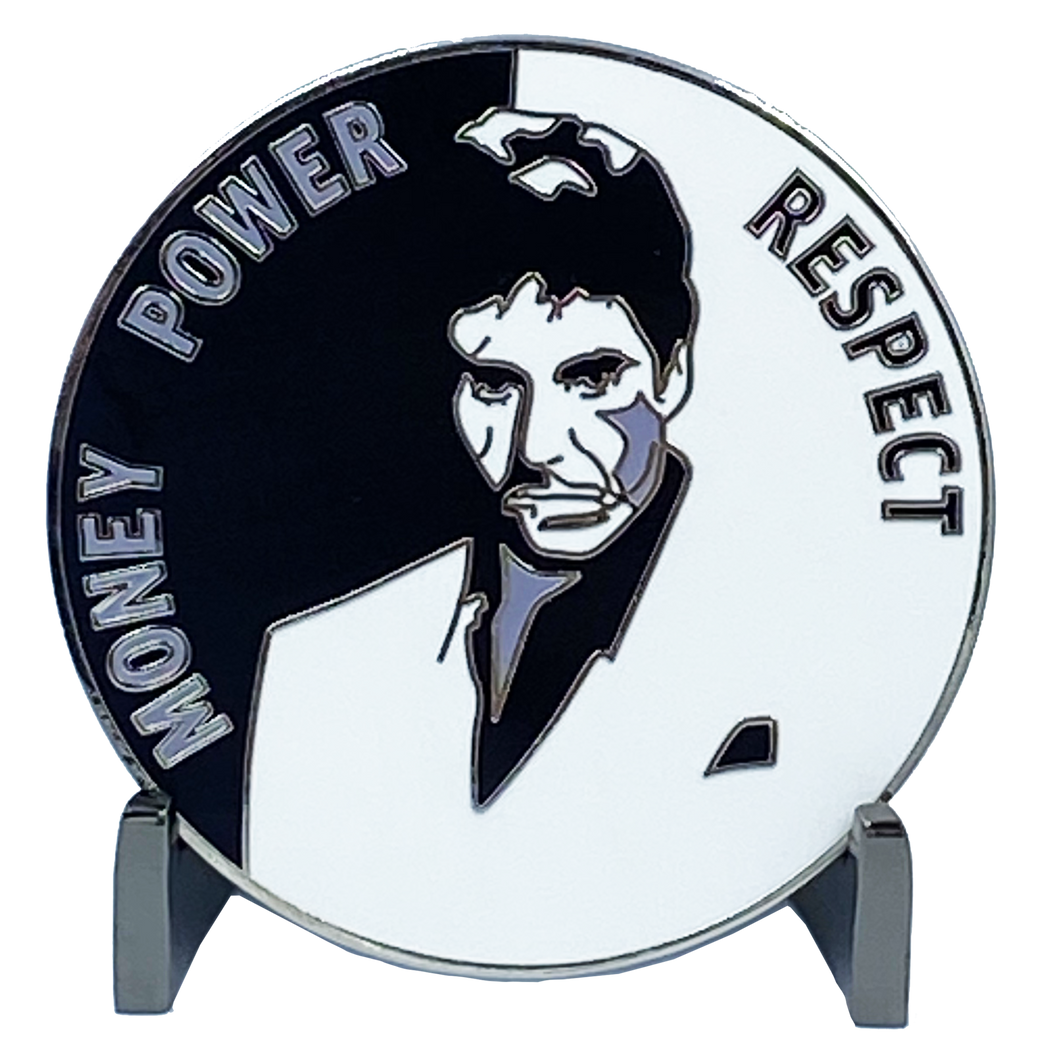 Scarface Money Power Respect Cuban Flag Thin Blue Line Al Pacino inspired Miami-Dade Police Challenge Coin DL5-05 - www.ChallengeCoinCreations.com