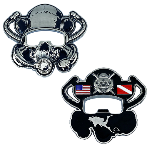 Scuba Flag Rescue Diver Skull Challenge Coin Military Police Coast Guard Navy US USA DL11-16 - www.ChallengeCoinCreations.com