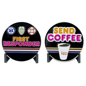 Send Coffee Donuts Police First Responders Dunkin inspired challenge coin Paramedic Firefighter Cops BL8-009 - www.ChallengeCoinCreations.com
