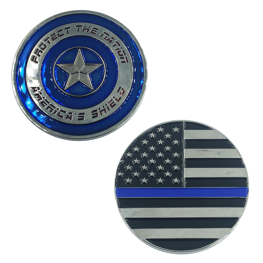 Thin Blue Captain America Shield Police CBP NYPD ATF LAPD Federal Agent J-011 - www.ChallengeCoinCreations.com