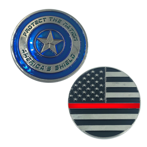 Thin RED Captain America Shield Fire Fighter Fire Department Firefighter Fire Rescue BL8-020 - www.ChallengeCoinCreations.com