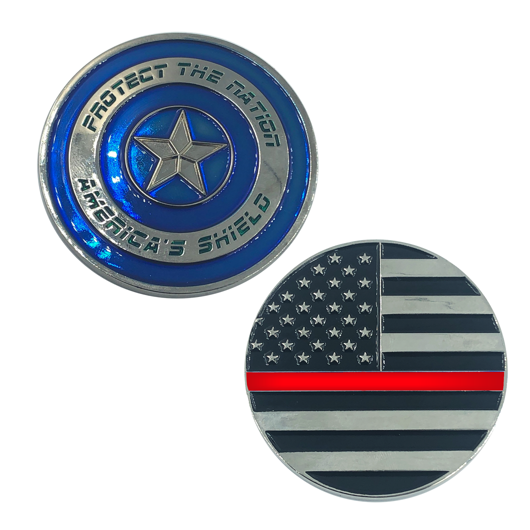 Thin RED Captain America Shield Fire Fighter Fire Department Firefighter Fire Rescue BL8-020 - www.ChallengeCoinCreations.com