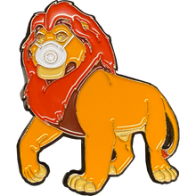 Load image into Gallery viewer, Simba parody mask pin with dual pin posts inspired by Disney Lion King DL2-08 - www.ChallengeCoinCreations.com
