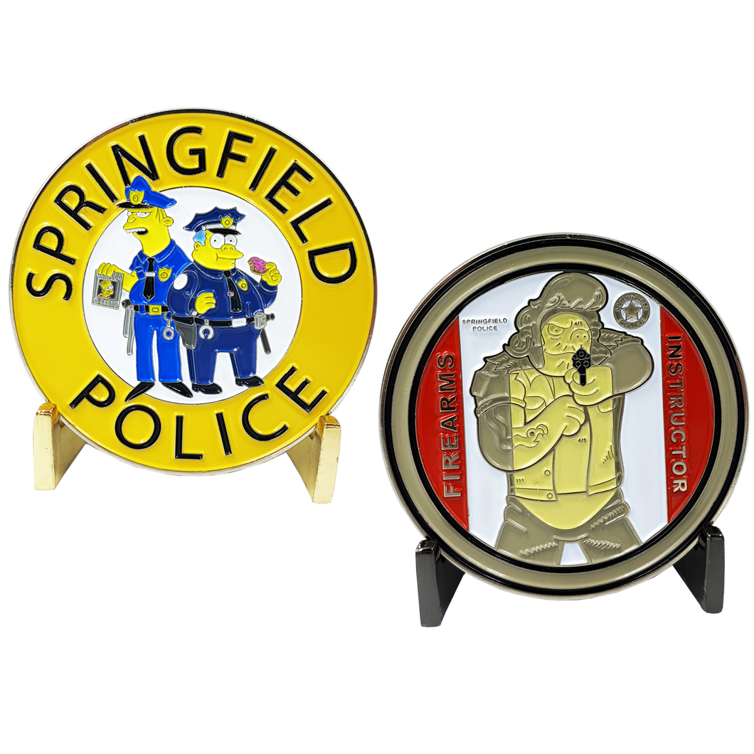 Inspired by the Simpsons Springfield Police Department Firearms Instructor Challenge Coin DL3-01 - www.ChallengeCoinCreations.com