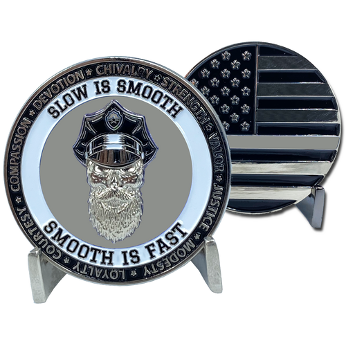 Thin Gray Line Challenge Coin Slow is Smooth, Smooth is fast Beard Gang Skull Correctional Officer CO Corrections CL7-16 - www.ChallengeCoinCreations.com