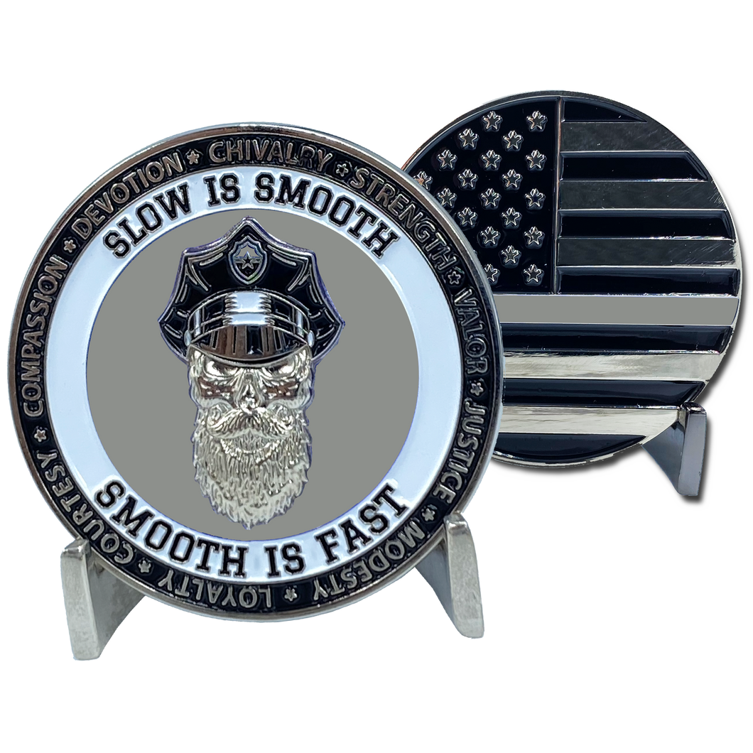 Thin Gray Line Challenge Coin Slow is Smooth, Smooth is fast Beard Gang Skull Correctional Officer CO Corrections CL7-16 - www.ChallengeCoinCreations.com