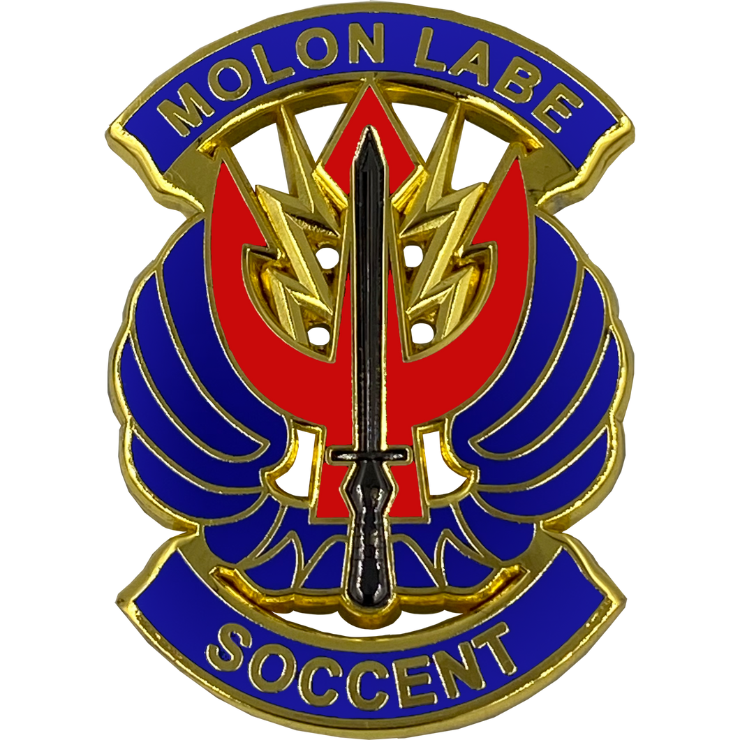 MOLON LABE SOCCENT Pin with dual pin posts Army Navy Air Force Marines Special Operations Command Central SOCum DL2-12 - www.ChallengeCoinCreations.com
