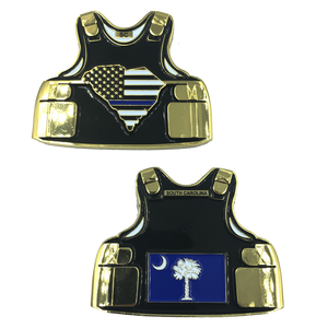 South Carolina LEO Thin Blue Line Police Body Armor State Flag Challenge Coins C-002 - www.ChallengeCoinCreations.com