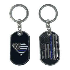 South Carolina Thin Blue Line Challenge Coin Dog Tag Keychain Police Law Enforcement HH-001 - www.ChallengeCoinCreations.com