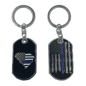 South Carolina Thin Blue Line Challenge Coin Dog Tag Keychain Police Law Enforcement HH-001 - www.ChallengeCoinCreations.com