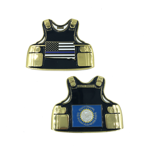 South Dakota LEO Thin Blue Line Police Body Armor State Flag Challenge Coins B-007 - www.ChallengeCoinCreations.com