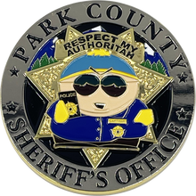 Load image into Gallery viewer, South Park Sheriff&#39;s Office POLICE Cartman Challenge Coin pull-out method COITUS INTURRUPTUS BL17-002 - www.ChallengeCoinCreations.com