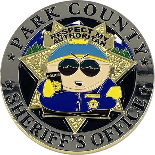 South Park Sheriff's Office POLICE Cartman Challenge Coin pull-out method COITUS INTURRUPTUS BL17-002 - www.ChallengeCoinCreations.com
