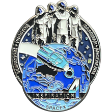 Load image into Gallery viewer, SpaceX Inspiration4 commemorative pin first all-civilian spaceflight on Space X Dragon Inspiration 4 GL1-005 P-111 - www.ChallengeCoinCreations.com