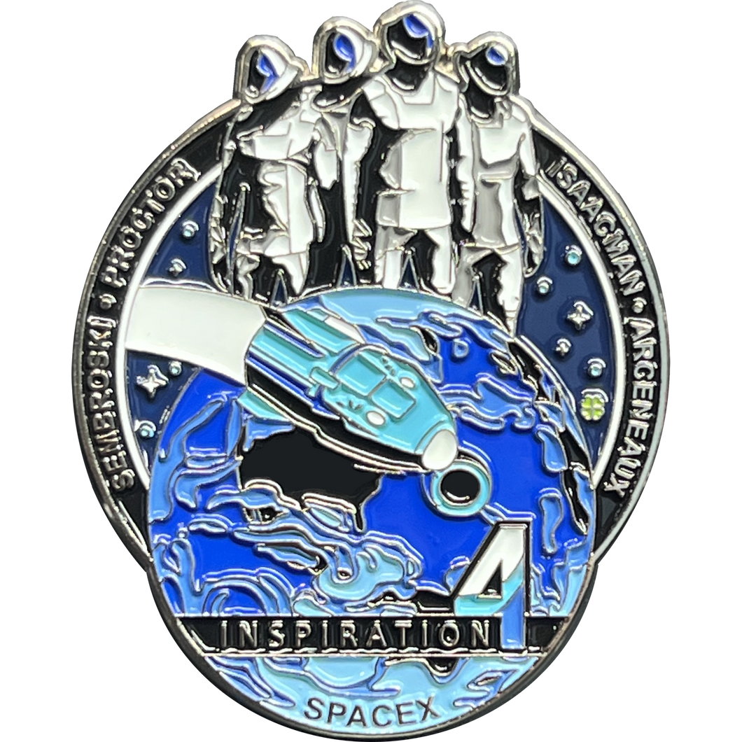 SpaceX Inspiration4 commemorative pin first all-civilian spaceflight on Space X Dragon Inspiration 4 GL1-005 P-111 - www.ChallengeCoinCreations.com