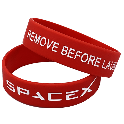 Red SpaceX Remove Before Launch Rubber Silicone Bracelet (8 inch) - www.ChallengeCoinCreations.com