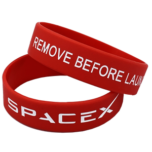 Red SpaceX Remove Before Launch Rubber Silicone Bracelet (8 inch) - www.ChallengeCoinCreations.com