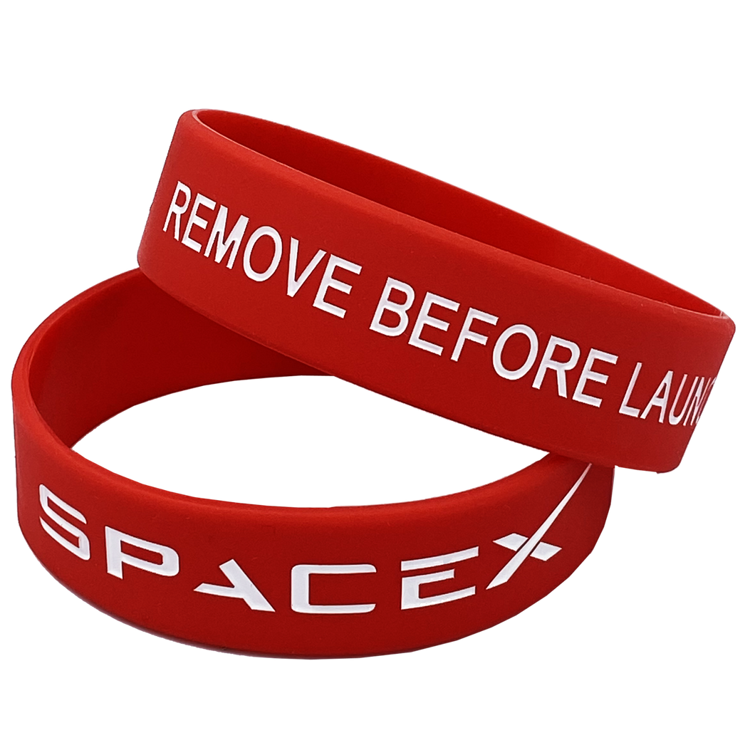 Red SpaceX Remove Before Launch Rubber Silicone Bracelet (8 inch) - www.ChallengeCoinCreations.com