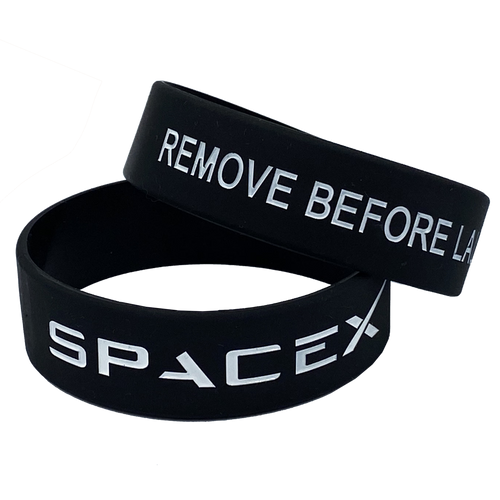 Black SpaceX Remove Before Launch Rubber Silicone Bracelet (8 inch) - www.ChallengeCoinCreations.com
