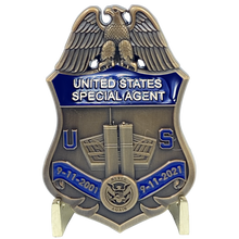 Load image into Gallery viewer, U.S. Customs Service Special Agent September 11th 9/11 Commemorative 20th Anniversary Memorial Shield Treasury HSI EL10-011 - www.ChallengeCoinCreations.com