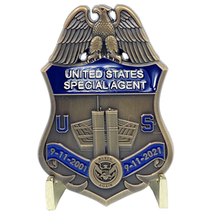 U.S. Customs Service Special Agent September 11th 9/11 Commemorative 20th Anniversary Memorial Shield Treasury HSI EL10-011 - www.ChallengeCoinCreations.com