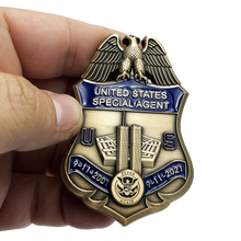 Load image into Gallery viewer, U.S. Customs Service Special Agent September 11th 9/11 Commemorative 20th Anniversary Memorial Shield Treasury HSI EL10-011 - www.ChallengeCoinCreations.com