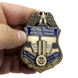 U.S. Customs Service Special Agent September 11th 9/11 Commemorative 20th Anniversary Memorial Shield Treasury HSI EL10-011 - www.ChallengeCoinCreations.com