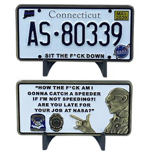 CONNECTICUT STATE POLICE TROOPER SPINA CSP License Plate Challenge Coin Thin Blue Line Nasa Employee DL6-01 - www.ChallengeCoinCreations.com