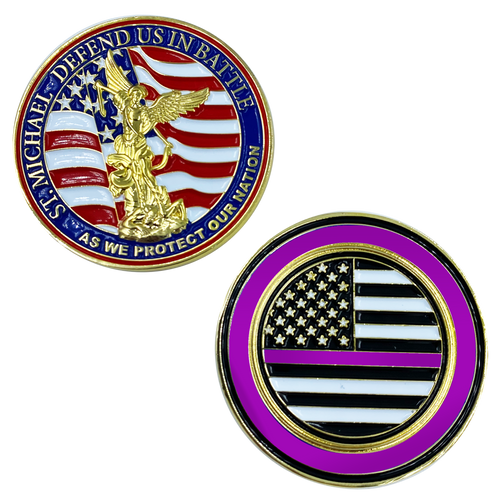 St. Michael Defend Us Police Officer's Prayer Challenge Coin Thin Purple Line Security CL13-04 - www.ChallengeCoinCreations.com