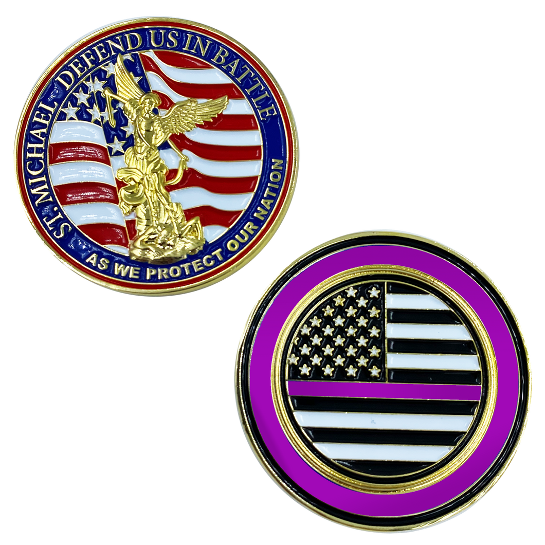 St. Michael Defend Us Police Officer's Prayer Challenge Coin Thin Purple Line Security CL13-04 - www.ChallengeCoinCreations.com