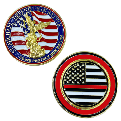 St. Michael Defend Us Police Officer's Prayer Challenge Coin Thin Red Line Fire Fighter Rescue FireFighter Department CL13-02 - www.ChallengeCoinCreations.com