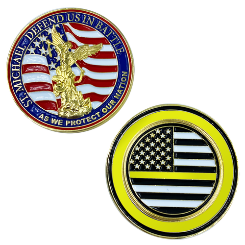 St. Michael Defend Us Police Officer's Prayer Challenge Coin Thin Gold Line Law Dispatcher CL13-01 - www.ChallengeCoinCreations.com