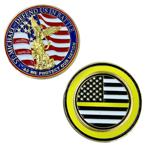 St. Michael Defend Us Police Officer's Prayer Challenge Coin Thin Gold Line Law Dispatcher CL13-01 - www.ChallengeCoinCreations.com