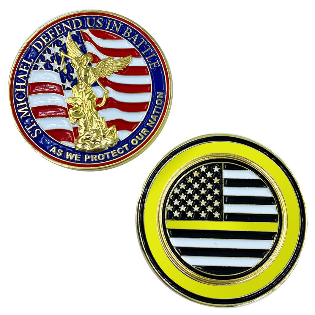 St. Michael Defend Us Police Officer's Prayer Challenge Coin Thin Gold Line Law Dispatcher CL13-01 - www.ChallengeCoinCreations.com