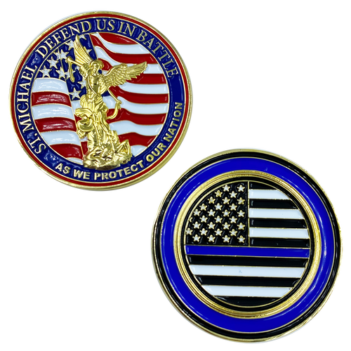 St. Michael Defend Us Police Officer's Prayer Challenge Coin Thin Blue Line Law Enforcement Protect Patron Saint Military  BB-012 - www.ChallengeCoinCreations.com