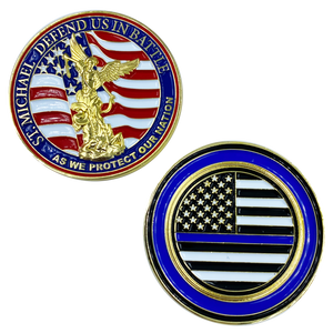 St. Michael Defend Us Police Officer's Prayer Challenge Coin Thin Blue Line Law Enforcement Protect Patron Saint Military  BB-012 - www.ChallengeCoinCreations.com