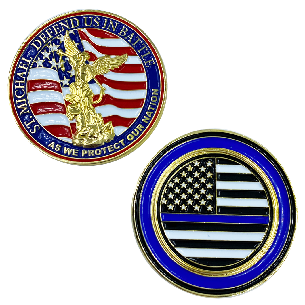 St. Michael Defend Us Police Officer's Prayer Challenge Coin Thin Blue Line Law Enforcement Protect Patron Saint Military  BB-012 - www.ChallengeCoinCreations.com