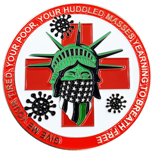 Statue of Liberty Thin Green Line Police Task Force Biohazard Pandemic Challenge Coin Border patrol Army Marines Deputy Sheriff CL6-16 - www.ChallengeCoinCreations.com